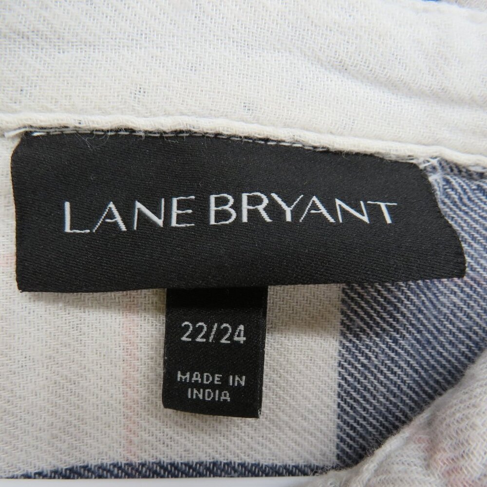 Lane Bryant Shirt Womens 22/24 Plaid Button Polka Dot Trim Roll Tab Sleeve - Picture 4 of 10